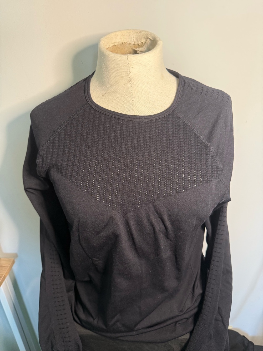 Fabletics Black Long Sleeve Seam-Detail Performance Top